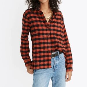 Madewell Red Black Buffalo Check Flannel Oversized Ex-Boyfriend Shirt Size XL